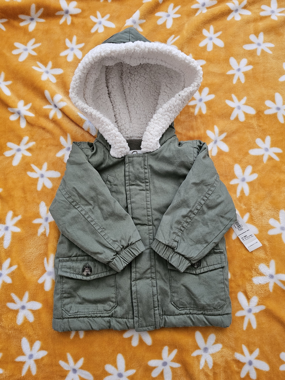 Old Navy Olive Green Hooded Sherpa-Lined Baby Boy Jacket